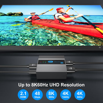 VEDINDUST HDMI jaotur 1 sisend 2 väljundit 8K60Hz 4K120Hz HDMI 2.1 jaotur toetab EDID HDCP2.3 Xboxi, PS4, PS5, Roku Blu-Ray mängija Firestick HDTV jaoks