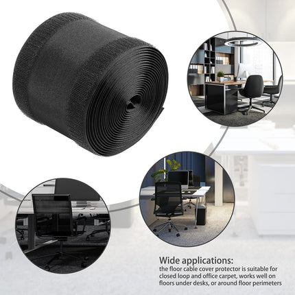 Black Cable Grip Strip Floor Cable Cover Cable Protector Cable Management for Office Carpet, Keep Cables Tidy and Protect Wires (4 Inches x 15 Feet)