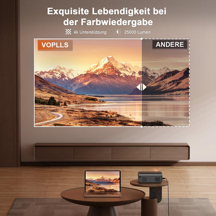 Nutikas projektor【Netflixi ametlik/autofookusega trapetsikorrektsioon】 Full HD 1080P 25000L projektor 4K toega, VOPLLS ​​​​WIFI6 Bluetooth kodukino video-/välisprojektor Androidile/iPhone'ile/mobiiltelefonile statiiviga