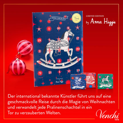 Venchi – Jõulukollektsioon – Advendikalender, 181 g – 25 piima- ja tumedat šokolaadi – Kingiidee – Gluteenivaba