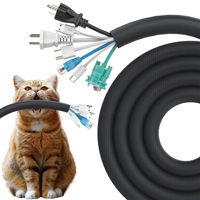 REFLYING Dog and Cat Cable Protector, Cable Sleeves 3 Meters-25.4mm, Protects Cables from Pet Chewing, Expandable Braided Self-Closing Cable Sleeve, Black