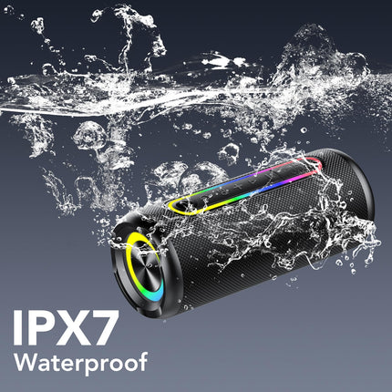 taopodo Bluetooth speaker with light, Bluetooth 5.4 music box, 30W dual speakers, dual bass drivers, 30-hour battery life, IPX7 waterproof, TWS pairing, AUX, TF card, suitable for outdoor/party/travel