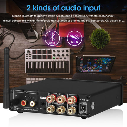 Nobsound NS-14G 2.1 võimendi, helivõimendi, Bluetooth 5.0 HiFi stereo 200W 2.1-kanaliga subwoofer-võimsusvõimendi kõrgete ja bassisageduste juhtimisega kodu- ja autokõlaritele