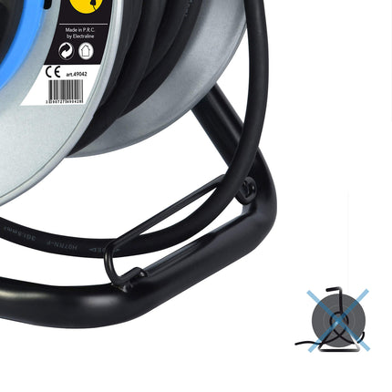 Electraline Pro-Line 49071, metallkaablirull, professionaalne ja fikseeritud plaadiga, kummikaabel H07 RN-F 3G1.5 50 m kaabel-IP44 välistingimustes kasutamiseks/kaablirull 4 Schuko pistikupesaga, metall