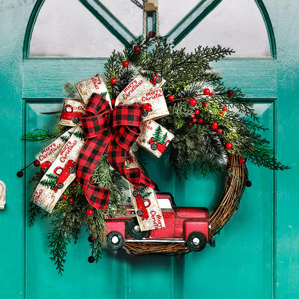 40cm Christmas Door Wreath, Red Truck Christmas Wreath Artificial Christmas Decorations Farmhouse Wall Wreath for Carmine Window Christmas