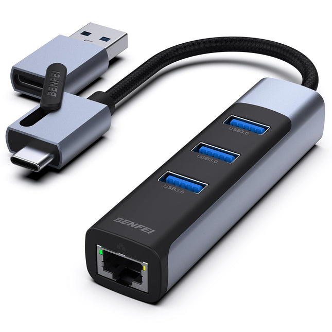 BENFEI Etherneti adapter 3*USB 3.0, USB Type-C/Type-A gigabitise Etherneti LAN-võrguadapteriga, ühildub iPhone 15 Pro/Max, MacBook Pro/Air 2023, iPad Pro, iMac, S23, XPS 17 jne.