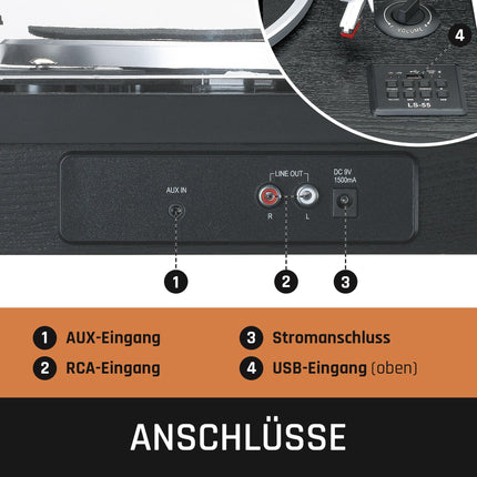 Lenco LS-55 plaadimängija integreeritud kõlaritega - Bluetooth-vastuvõtt - MP3 otsekodeering salvestusmeediale - 2 x 5 W RMS - USB-sisend - AUX - pruun