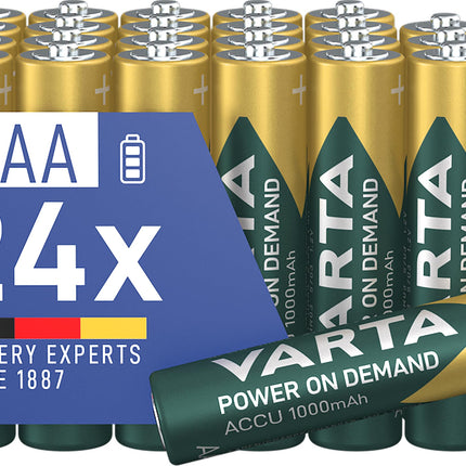 VARTA AAA rechargeable batteries, 24 pieces, rechargeable battery, Power on Demand, 1000 mAh Ni-MH, pre-charged, ready to use [Exclusively at Amazon]