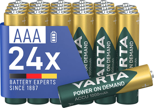 VARTA AAA rechargeable batteries, 24 pieces, rechargeable battery, Power on Demand, 1000 mAh Ni-MH, pre-charged, ready to use [Exclusively at Amazon]