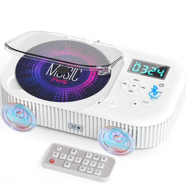 Greadio kaasaskantav CD-mängija Bluetooth 5.3-ga, 2000mAh laetav CD-mängija FM-raadioga, laste CD-mängija koju ja autosse, kahe kõlariga/LCD-ekraaniga/puldiga/AUX/USB-ga (valge)