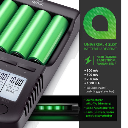 CSL - Power Battery Charger - universaalne akude laadimisjaam AA AAA 18650 akude jaoks - intelligentne akulaadija - valgustatud LCD-ekraan, automaatne tule väljalülitus - kaasas 1x USB laadimisport