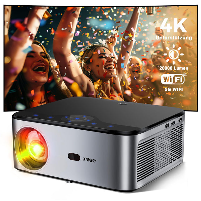 XIWBSY projektor 4K, 20000 luumeniga LED-projektor Androidile, Full HD 1080P Bluetooth-projektor, LED-kodukino videoprojektor 300 '' ekraan, sisseehitatud rakendus/WiFi peegeldav nutiprojektor