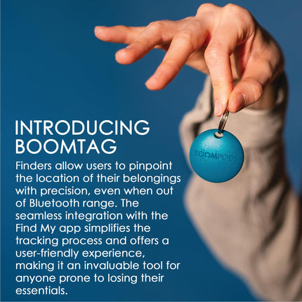 Boompods Boomtag võtmeotsija 4-pakk - nutikas siltide rahakotiotsija, mini GPS-jälgija Bluetooth-iga, ühildub Apple Find My rakendusega, võtmete ja esemete leidja võtmetele, kohvritele, lastele ja koertele