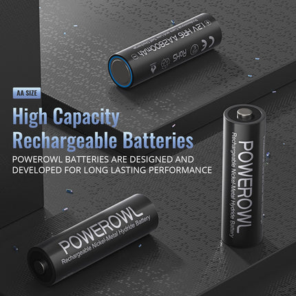 POWEROWL AA patarei 2800mAh laetavad akud AA 12 tk pakis (madal isetühjenemine, 1200 tsüklit) 1,2 V Ni-MH laetavad AA akud