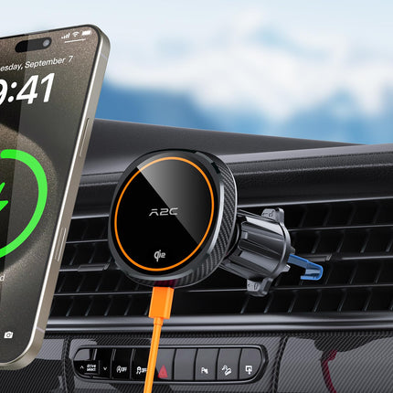 APPS2Car Qi2 15W Magsafe car phone holder with charging function, car phone holder for car ventilation, wireless car phone holder, magnet wireless charger car holder, inductive charging for iPhone, Samsung, etc.