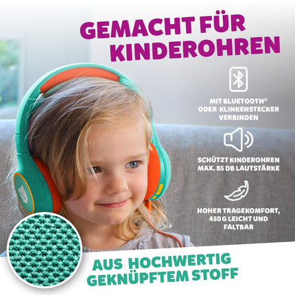 tigermedia tigerbuddies Bluetooth laste kõrvaklapid | Reguleeritav sobivus ja pehmed padjad | Laste kõrvaklapid helitugevuse piirajaga | Pistik ja Bluetooth | 8 tundi juhtmevaba (roheline/oranž)