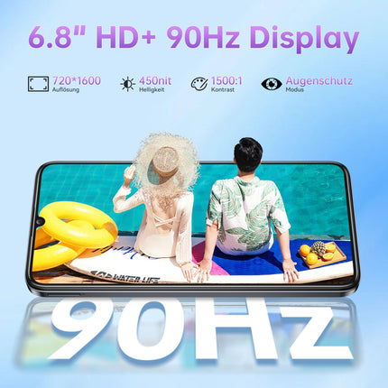 OUKITEL C51 nutitelefon, 18 GB (6+12) + 128 GB mobiiltelefon 6,8 tolli, Android 14 5150 mAh aku, 13 MP + 5 MP kaamera, näotuvastus ja sõrmejäljelugeja, GPS, kahe SIM-kaardiga 4G lukustamata mobiiltelefonid, sinine