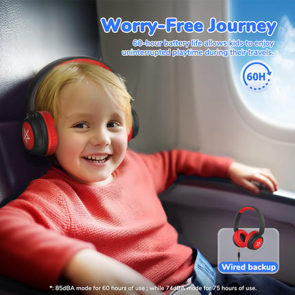 iClever Bluetooth headphones for kids, 60-hour battery life, 74/85 dBA volume limit, stereo sound, Type-C, Bluetooth 5.4, wireless over-ear children's headphones with microphone for tablet/travel