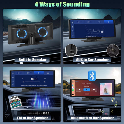 Portable Car Radio with Apple CarPlay and Android Auto Wireless, 10.4 Inch Touchscreen Car Media Player with Mirror Link, Bluetooth, FM, GPS, Wi-Fi, AUX Cable, 64GB TF Card, DC 7-33V