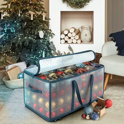Hearth &amp; Harbor Large Storage Box with Adjustable Plastic Dividers for 128 Christmas Ornaments or Decorations, Plastic