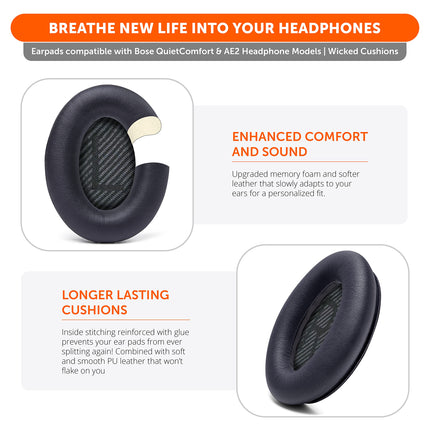 WC Wicked Cushions Replacement Ear Pads Compatible with Bose QuietComfort 35 (QC35) &amp; QuietComfort 35ii (QC35ii) Headphones &amp; More - Improved Comfort &amp; Durability | Black