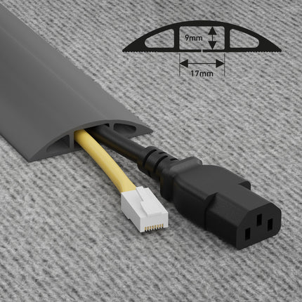 D-Line CC-2 Floor Cable Duct Trip Protection, Floor Cable Protector - 1.8-meter length - Cable cavity = 17mm (W) x 9mm (H) - Gray
