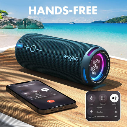 W-KING Bluetooth Speaker Box, IPX7 Music Box Speaker Boxes Bluetooth Outdoor Portable, Customized EQ App/Deep Bass, 360° Sound with V5.3/Lights/DSP/TF/AUX, 40W Party Shower Small Boom Box