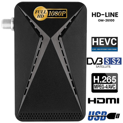 Hd-line OM-26100 Mini Sat Receiver -DVB S/S2 Satellite Receiver Full HD 1080P HDMI 2 x USB 2.0 HDTV [Digital Satellite Receiver] (Astra Hotbird Türksat) - Black