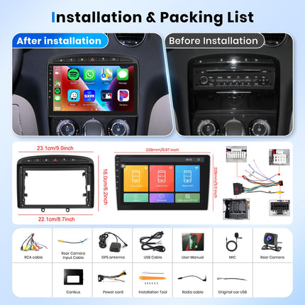 2G+64G Android autoraadio 2 DIN Peugeot 308/408 2007-2013 juhtmevaba Apple Carplay Android Auto Navi GPS WiFi 9-tolline autoraadio peegliühendusega Bluetooth FM/RDS DAB/OBD/DVR/HiFi tahavaatekaamera