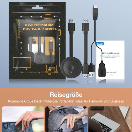 Wireless HDMI Adapter Dongle, Wireless Display Dongle for TV, Full HD Miracast HiFi HDMI Dongle, Streaming Videos Screen from Android/OS/Windows/Mac OS Laptop, Phone, Tablet, PC, HDTV Monitor/Projector