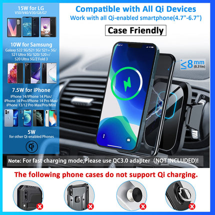 Blsyetec autotelefoni hoidik laadimisfunktsiooniga 15W juhtmevaba laadijaga Auto Qi induktsiooni iminapaga hoidik ja 360° ventilatsiooniklamber, ühildub iPhone 16/15/14/13/12 Pro/11, Samsung S25/S24 Note10-ga