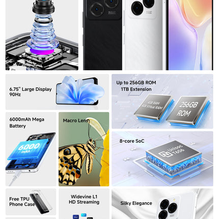 Ulefone Note 20 Pro Unlocked Mobile Phone 8GB+256GB/1TB Expand, 50MP Camera, 6000mAh Android 14 Octa Core Smartphone, 6.75" HD+ Display 90Hz 4G Dual SIM Cell Phones, WIFI 5G Fingerprint Face ID GPS OTG-White