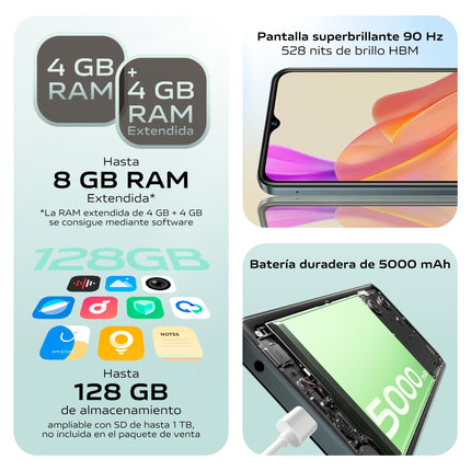 VIVO Y03 Smartphone, 4GB RAM + 128GB ROM, Super Bright Display, 16.56 cm (6.56 inches), 90 Hz, 5000mAh Battery, IP54, Slim Body and 2.5D Curvature, Android 14, Green