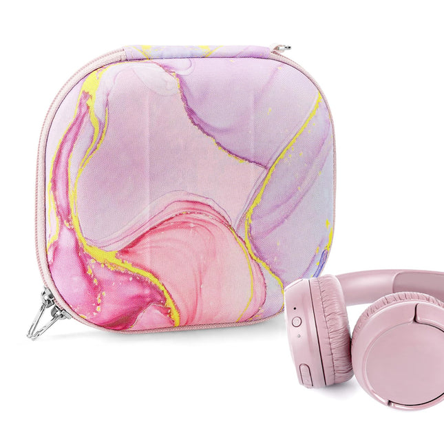 Geekria NOVA On-Ear Headphone Case Compatible with JBL Tune 510BT, 570BT, 520BT, 670NC, 560BT, Replacement Hard Shell Travel Carrying Case with Cable Storage (Pink Marble)