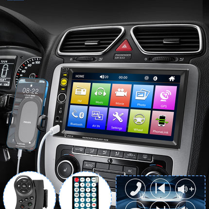 Car Radio 2 Din Bluetooth Handsfree IOS/Android Mirror Link 7 Inch Car Radio Double Din with Bluetooth FM/USB/AUX/TF Digital Media Receiver Steering Wheel Control Rear View Camera Remote Controls