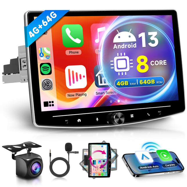 8-tuumaline 4G+64G juhtmevaba Carplay Android 13 autoraadio 1 DIN Android Auto GPS navigatsiooniga WiFi 10-tolline pööratav ekraan autoraadio peegli lingiga Bluetooth FM/RDS/DAB/EQ roolil juhtimine tahavaatekaamera