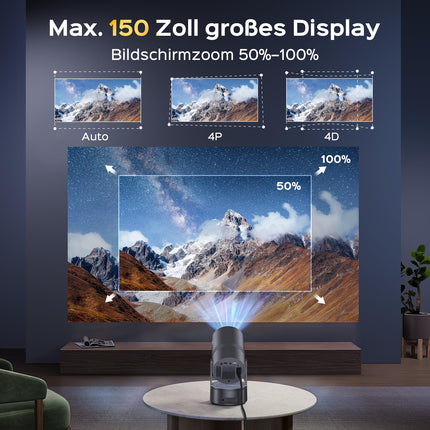 [Sisseehitatud aku] Aubor Mentech miniprojektor 4K kodukino, miniprojektor, WiFi6 ja BT5.2 projektor Android OS-iga, automaatne trapetsikorrektsioon, 180-kraadine nurk, 150-tolline ekraan telefoni/arvuti/Xboxi jaoks, HDMI