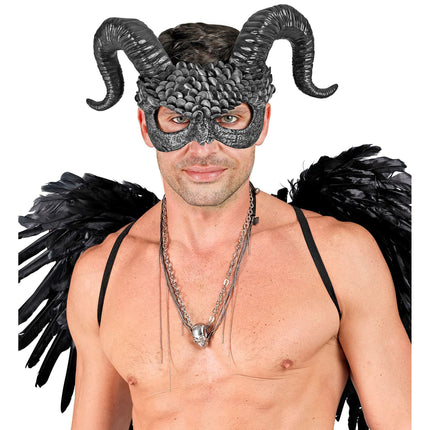 W WIDMANN MILANO Party Fashion 08483 - Mask demon with horns, black angel, scary Halloween costume