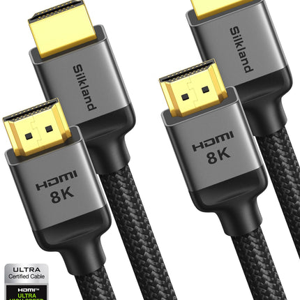 Silkland 10K 8K HDMI 2.1 kaabel 3m, 2 tk sertifitseeritud HDMI® kaablite komplektis 4K@144Hz/120Hz 8K@60Hz, eARC, HDR10, Dolby Atmos, 48Gbps, HDCP2.3 HDTV/heliriba/PS5/Blu-ray/Switch/projektori/sülearvuti/ekraani/TV-boksi jaoks