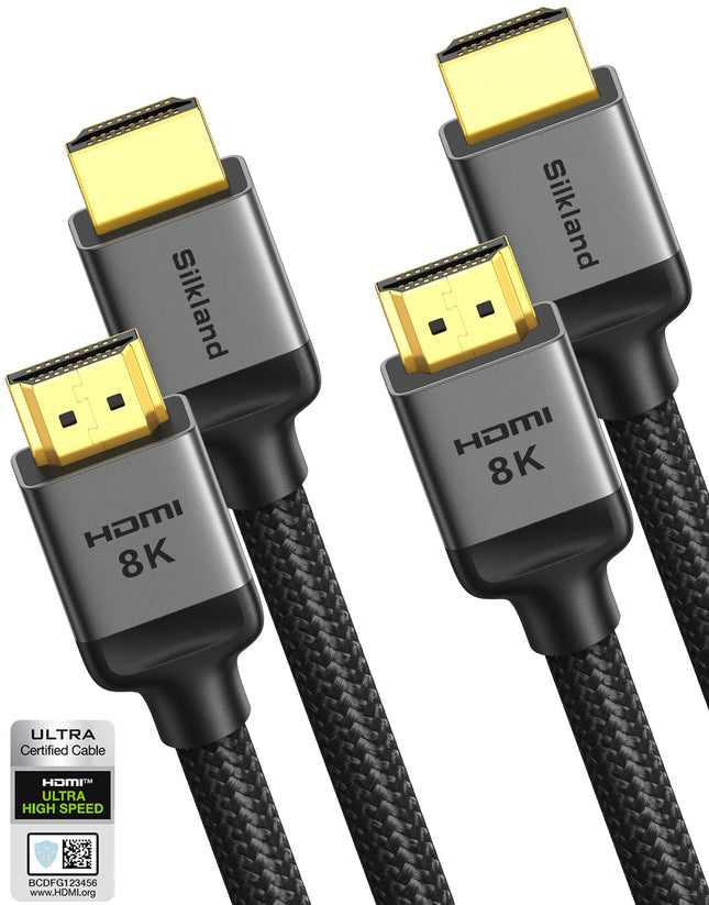Silkland 10K 8K HDMI 2.1 kaabel 3m, 2 tk sertifitseeritud HDMI® kaablite komplektis 4K@144Hz/120Hz 8K@60Hz, eARC, HDR10, Dolby Atmos, 48Gbps, HDCP2.3 HDTV/heliriba/PS5/Blu-ray/Switch/projektori/sülearvuti/ekraani/TV-boksi jaoks