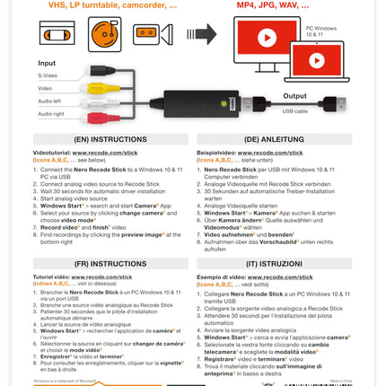 Nero VHS USB-videokaardi salvestuspulk | Digiteeri oma VHS | Analoog-digitaalkaardi salvestus | Windows 11/10 | MacOS (videokassettide digitaliseerimine | S-VHS | Hi8 | Super 8 | DVD arvutisse)