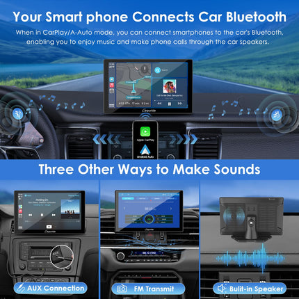 CARPURIDE C98 Wired/Wireless Carplay &amp; Android Auto Portable Car Stereo, 9-inch HD Touchscreen Car Radio with AirPlay Mirror Link, Bluetooth, Navigation, Siri, AUX, FM