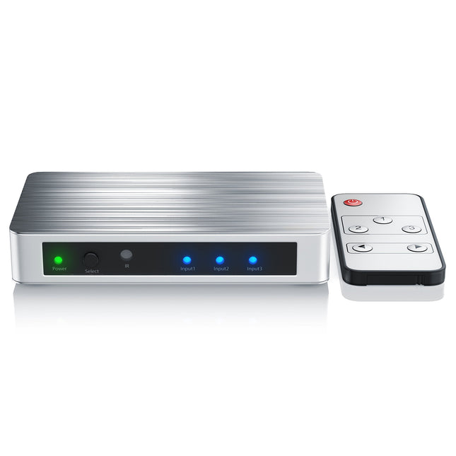 CSL - HDMI-lüliti 4k 60Hz kaugjuhtimispuldiga - 3 sisendit, 1 väljund - 3 pordiga Ultra HD-lüliti - automaatne lülitus - Ultra HD 4096x2160-36-bitine sügavvärv - HDCP