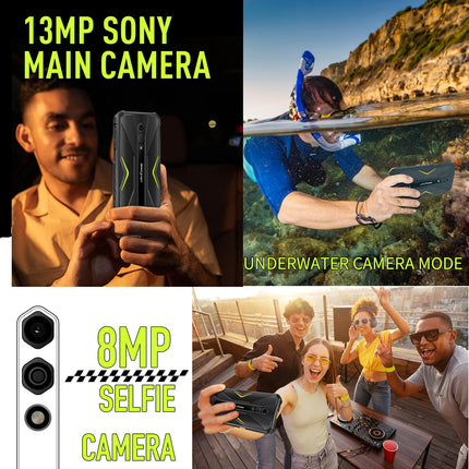 Ulefone Armor X12 Pro Outdoor Smartphone, 8GB + 64GB/SD-256GB Android 13 Mobile Phone, 4860mAh Battery, 13MP + 8MP Camera, 5.45'' HD+ IP68 Waterproof Outdoor Mobile Phone 4G, 3 Card Slots, Face ID, NFC, OTG, 2 Years Warranty