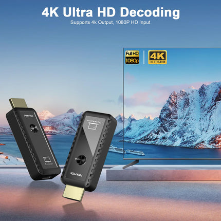 PWAYTEK Wireless HDMI Transmitter and Receiver with 4K Decoding, 1080P Output, 100FT Range, Dual-Band 2.4G/5G, for PC/Laptop/HDTV/Projector, Plug &amp; Play, No App Required