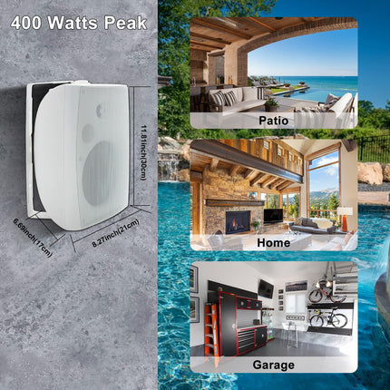 Herdio 6.5-inch Bluetooth Outdoor Speakers Waterproof with Powerful Bass Wall-Mounted Speakers All-Weather Durability for Indoor Outdoor Home Deck Porch (Pair, White)