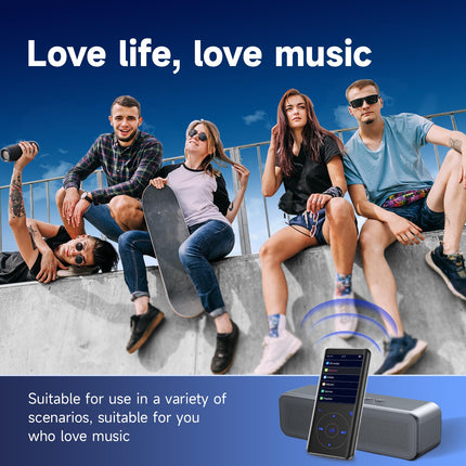 MP3-mängija Bluetooth 5.3, 32 GB HiFi muusika kadudeta heli, metallkorpus sisseehitatud HD-kõlariga, puutetundliku nupuga, kõlar, sportimiseks ja jooksmiseks mõeldud diktofon, laiendatav kuni 128 GB-ni (32 GB must)