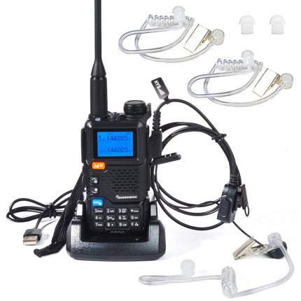 HYS Quansheng UV5R-PLUS 5W kahesageduslik raadiosaatja laadija laetavate akude raadio, VHF UHF kahesuunaline raadio (kõrvaklappide, läbipaistva helitoru ja kõrvaklappidega)