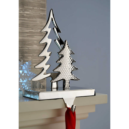 WeRChristmas Christmas stocking holder, Christmas tree motif, 19 cm, silver-plated metal