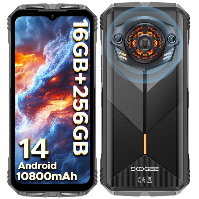 DOOGEE S Punk [2025] õuetelefon Android 14, 16 GB + 256 GB, 10800 mAh / 33 W, 50 MP + 16 MP kaamera, 126 dB kõlar, 6,58'' FHD+ õuenutitelefon, ehitusplatsi mobiiltelefon / NFC / OTG / sõrmejäljelukk / kahekordne 4G SIM-kaart